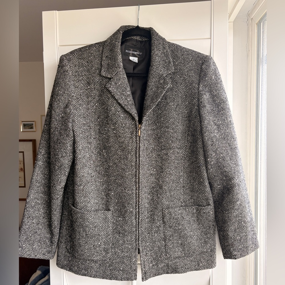 Vintage Herringbone Black and Gray Women's Jacket